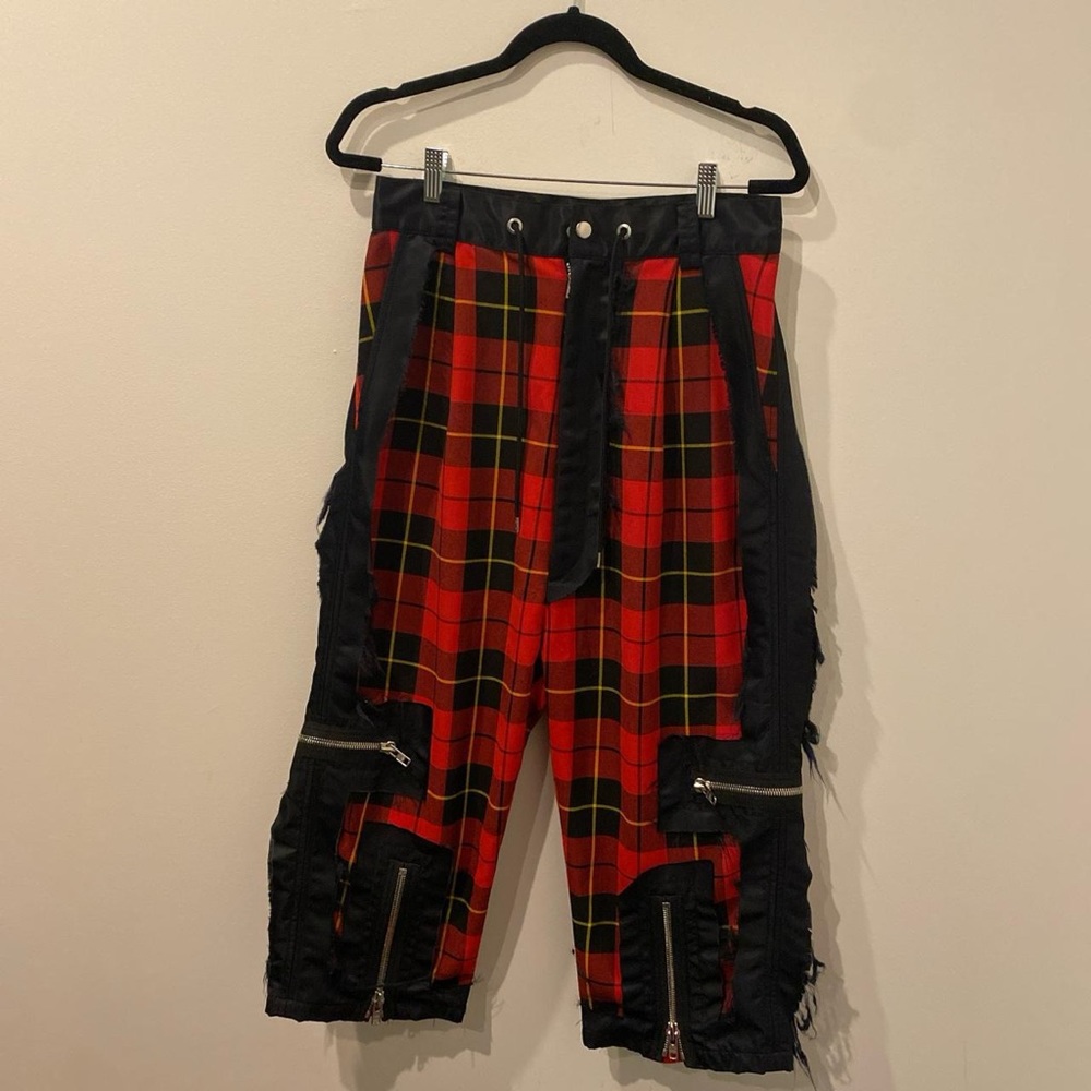 Kidill cropped plaid punk trousers in red/black.